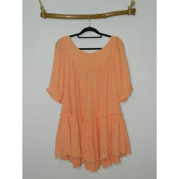Free People‎ Tunic Top Orange Mystery Land Shirt Coral Size Small - Picture 9 of 11